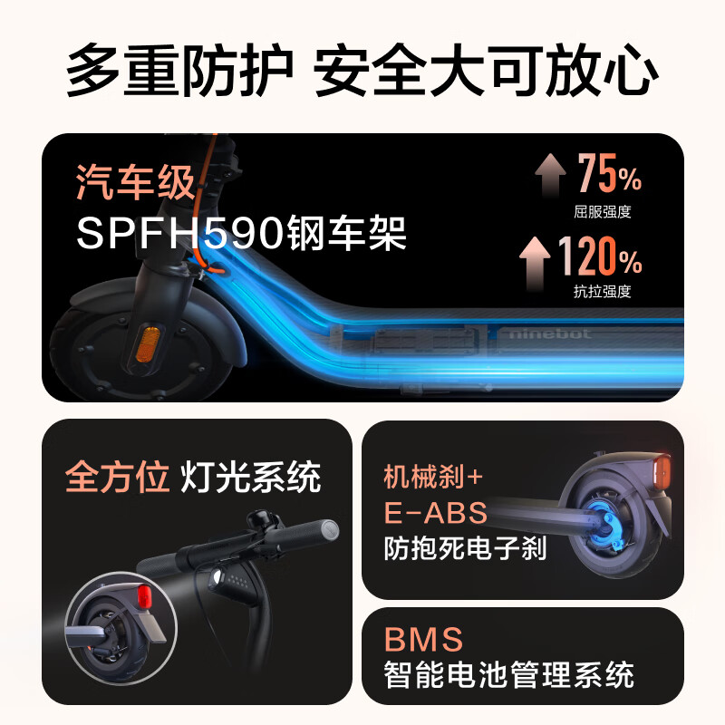 Ninebot 九号电动滑板车E2 E2 PLUS成人学生智能滑板车可折叠电动车大屏幕仪表双刹